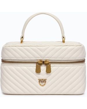 Pinko Small Beauty Case With Shoulder Strap Chevron Nappa - White