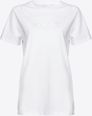 Pinko T-Shirt With Logo Embroidery, Bright - White