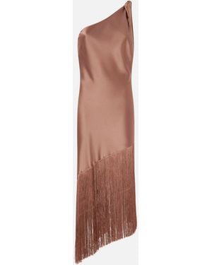 Pinko Satin One-Shoulder Mini Dress With Fringing - White