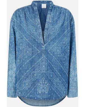 Pinko V-neck Bandana Print Denim Blouse - Blue