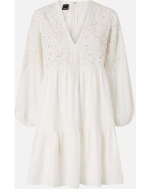 Pinko Minivestido Con Diseño Calado Y Cristales - Blanco