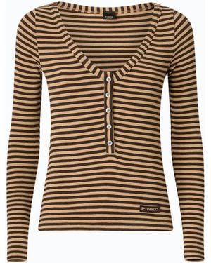 Pinko Henleyshirt Aus Wollmix Mit Streifen - Braun