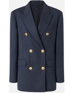 Pinko Double-breasted Wool Blazer With Golden Buttons - Blue