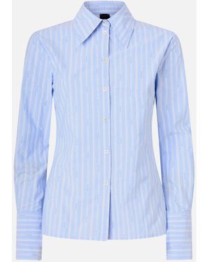 Pinko Striped Cotton Shirt With Logo - Blue