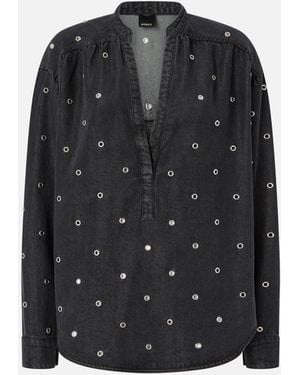Pinko Dark Denim Blouse With Eyelets - Black