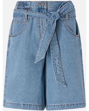 Pinko Wide-Leg Denim Bermuda Shorts With Belt - Blue