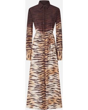 Pinko Long Shirt Dress With Animal Print - Natural