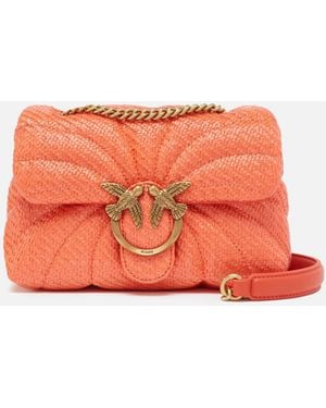 Pinko Minibolso Bandolera Love Bag Puff De Rafia Con Cadena - Naranja