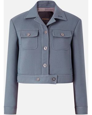 Pinko Cropped Jacket With Topstitching - Blue