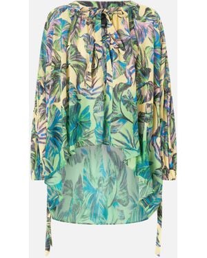 Pinko Leaf-print Blouse With Double Bow - Green