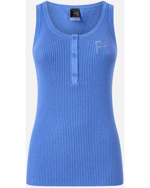 Pinko Ribbed Sleeveless Top With Monogram - Blue