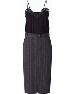 Pinko Calf-Length Dress With Pinstriped Skirt - Gray