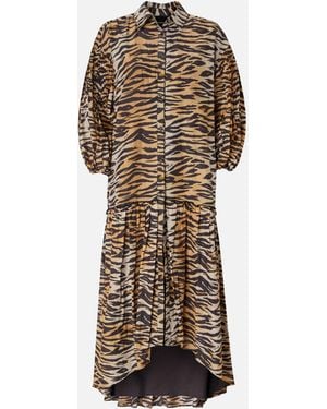 Pinko Long Dress With Buttons And Animal Print - White