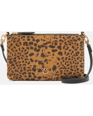Pinko Small Crossbody Clutch In Leopard-print Suede - White