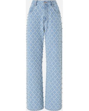 Pinko Wide-Leg Jeans With Diamond And Rhinestone Motif - Blue