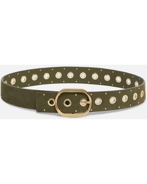 Pinko Leather Belt With Eyelets, 4Cm - Green