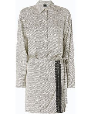 Pinko Mini Shirt Dress With Polka-Dot Print And Lace - Gray
