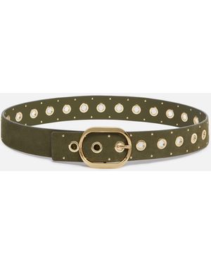Pinko Leather Belt With Eyelets, 4Cm - Green