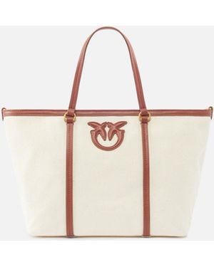 Pinko Bolso Shopper Mediano De Lona Reciclada Con Asas Dobles - Neutro