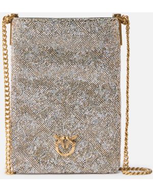 Pinko Fully Rhinestoned Leather Smartphone Case With Shoulder Strap - White