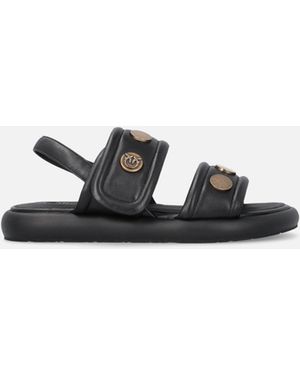 Pinko Padded Nappa Leather Sandals With Metallic Details - White