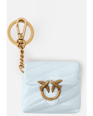 Pinko Etui Für Airpods Love Bag Puff Aus Glänzendem Leder - Blau