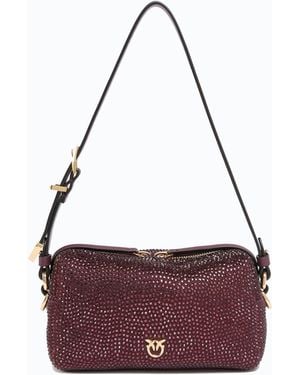 Pinko Fully Rhinestoned Mini Suede-Effect Crossbody Boston Bag - Purple