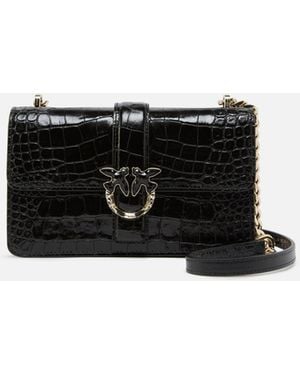 Pinko Kleine Umhängetasche Love Bag Aus Leder Mit Krokoprint Und Schmuckschnalle Galleria - Schwarz