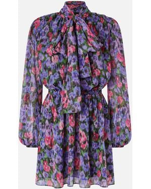 Pinko Floral Mini Dress With Sash - Blue
