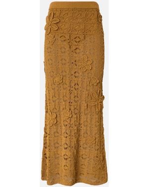 Pinko Crochet-Effect Midi Skirt With Appliqué Flowers - Natural