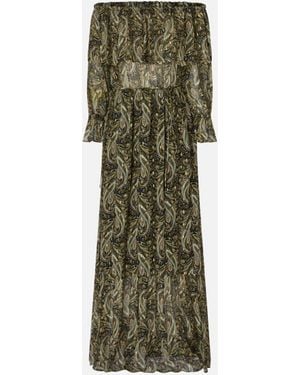 Pinko Long Lurex Crêponne Dress With Paisley Print - Green