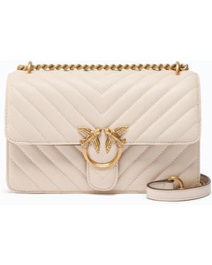 Pinko Small Love Bag One Chevron New Buckle Shoulder Bag - Natural