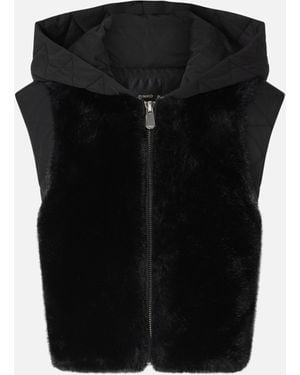 Pinko Padded Faux Fur Gilet With Hood - Black