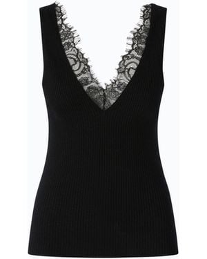 Pinko Camiseta Sin Mangas De Mezcla De Seda Y Cachemira Con Cuello De Encaje - Negro