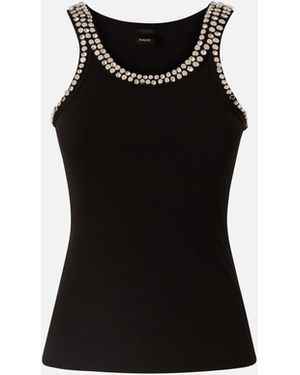 Pinko Ribbed Top With Bejewelled Embellishment - Black
