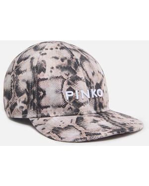Pinko Cap With Peak And Snake Print - White