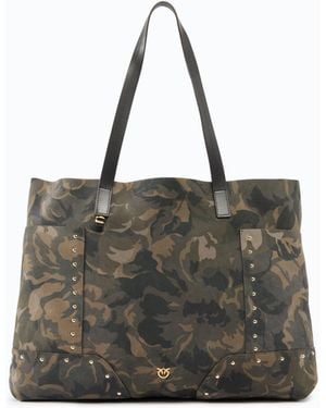 Pinko Shopper Aus Veloursleder Mit Camouflageprint Und Nieten - Schwarz