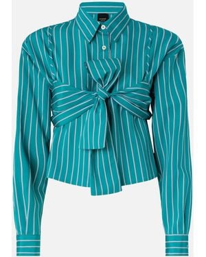 Pinko Striped Cropped Shirt With Bow - Blue