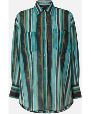 Pinko Cotton Shirt With Brushstroke-Effect Stripes - Green