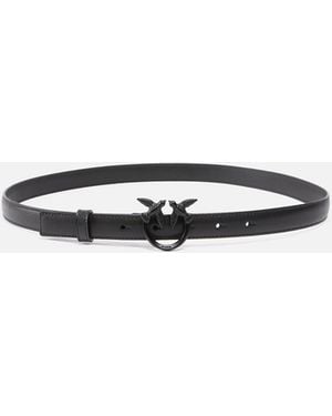 Pinko Thin Colour-Block Love Birds Leather Belt 2Cm - White