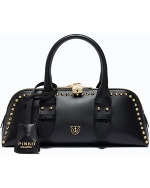 Pinko Medium Leather Bowling Handbag With Studs Galleria - Black
