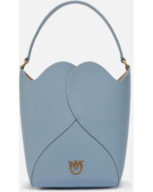 Pinko Heart Mini Leather Bucket Bag With Shoulder Strap - Blue