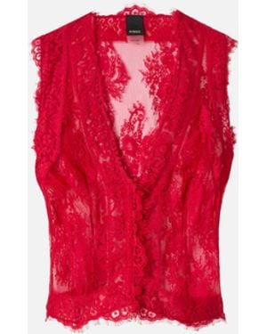 Pinko Floral Valenciennes Lace Vest - Red