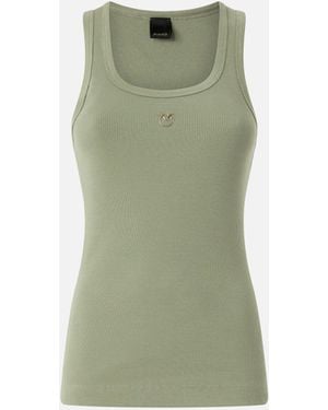 Pinko Vest Top With Love Birds Golden Detail - Green