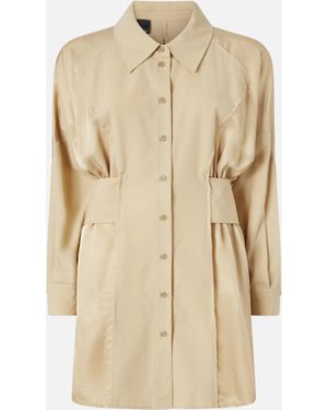 Pinko Short Shirt Dress In Habotai And Cotton - Natural