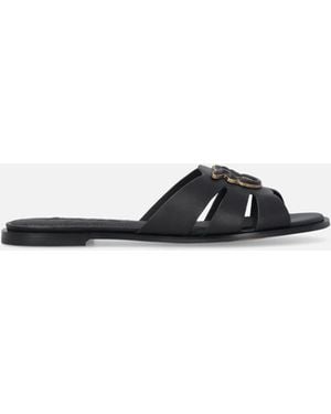 Pinko Leather Slip-On Sandals With Love Birds Logo - White