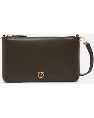 Pinko Flat Leather Clutch With Love Birds Logo - White