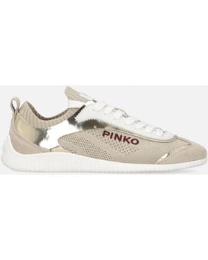 Pinko Niedrige Sneakers Aus Strick Mit Verspiegelten Einsätzen - Weiß