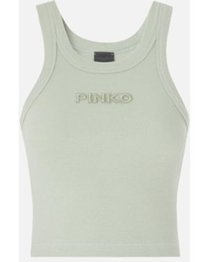 Pinko Cropped Vest Top With Logo - Green