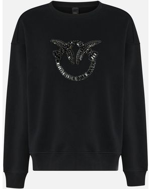 Pinko Felpa Girocollo Con Ricamo Gioiello Love Birds - Nero